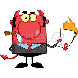 Royalty Free Devil Boss Holding A Flaming Bad Contract In His Hand