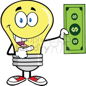 6073 Royalty Free Clip Art Light Bulb Character Showing A Dollar Bill