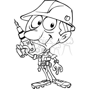 cartoon construction worker in black and white