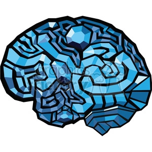 The image displays a stylized illustration of a human brain formed with geometric shapes, primarily polygons, in a blue color palette with varying shades that create a sense of depth and dimension. The brain's sulci and gyri (the wrinkles) are represented by the arrangement of these shapes, giving it a textured look that combines elements of both art and science.