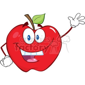 6502 Royalty Free Clip Art Smiling Apple Cartoon Mascot Character Waving For Greeting