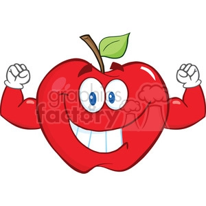 6507 Royalty Free Clip Art Smiling Apple Cartoon Mascot Character With Muscle Arms