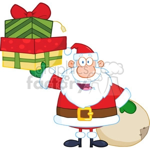6670 Royalty Free Clip Art Smiling Santa Claus Holding Up A Stack Of Gifts