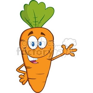 Royalty Free RF Clipart Illustration Smiling Carrot Cartoon Character Waving For Greeting