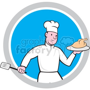 chef holding chicken front in circle shape