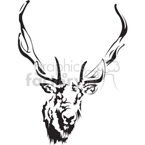 The clipart image shows a stylized head of an elk with prominent antlers. The image is in black and white and captures the detailed textures of the elk's fur and the complexity of the antlers.