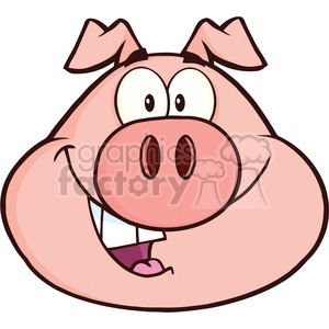 The image depicts a cartoon pig with a funny expression. The pig is pink with large, round eyes, a prominent snout, and a wide, smiling mouth showing a single tooth.