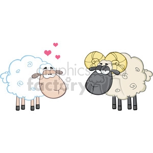 Royalty Free RF Clipart Illustration White Sheep In Love With Ram Sheep
