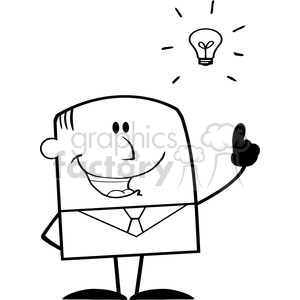 Royalty Free RF Clipart Illustration Black And White Happy Businessman With A Bright Idea Cartoon Character