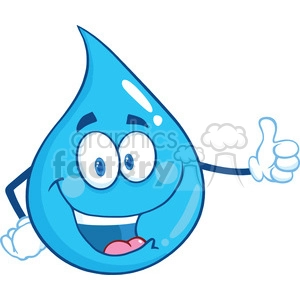 Royalty Free RF Clipart Illustration Happy Water Drop Character Giving A Thumb Up