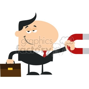 8279 Royalty Free RF Clipart Illustration Smiling Manager Holding A Magnet Flat Design Style Vector Illustration
