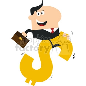 8287 Royalty Free RF Clipart Illustration Happy Manager Riding On A Hopping Dollar Symbol Flat Design Style Vector Illustration