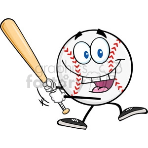 Happy Baseball Ball Swinging A Baseball Bat