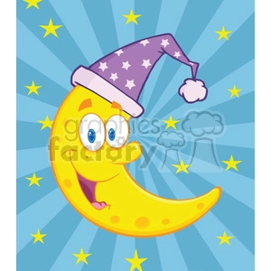6973 Royalty Free RF Clipart Illustration Smiling Crescent Moon Over Blue Sky With Stars