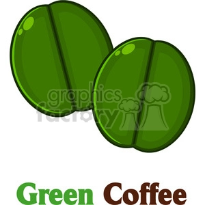 illustration two green coffee beans cartoon vector illustration with text isolated on white