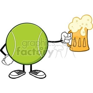 tennis ball faceless cartoon mascot character holding a beer vector illustration isolated on white background