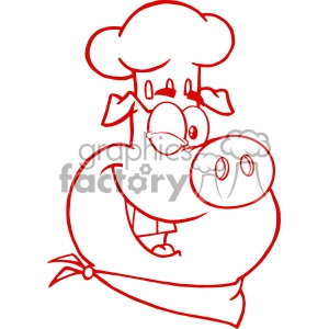 The clipart image depicts a stylized cartoon pig wearing a chef's hat and a scarf or neckerchief, suggesting that it represents a cook or chef, typically associated with a restaurant setting. The pig appears happy or content, which fits the motif of food and culinary themes.