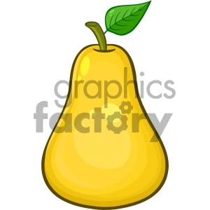 Royalty Free RF Clipart Illustration Yellow Pear Fruit With Green Leaf Cartoon Drawing Simple Design Vector Illustration Isolated On White Background