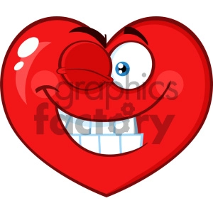 This image depicts a stylized red heart character with a face, featuring one eye closed in a wink, the other eye open with a raised eyebrow, and a large, friendly smile, giving off a flirty or playful vibe.
