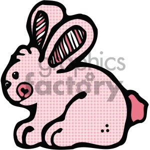 The image depicts a stylized cartoon depiction of a bunny or rabbit. The rabbit is pink with patterns on its body, darker pink highlights on its ears, nose, and rear, as well as outlined with bold black lines to emphasize its cartoonish features.