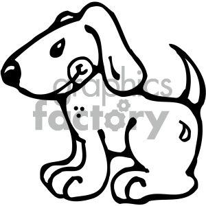 The clipart image depicts a cartoon-style representation of a sitting dog. The dog appears to be friendly and approachable, with a wagging tail, floppy ears, and a collar around its neck.