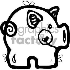 The image is a black and white clipart of a pig. The pig has distinct characteristics, such as a curly tail, prominent ears, a snout, and a small eye. It appears to be drawn in a simple, cartoonish style with bold outlines.