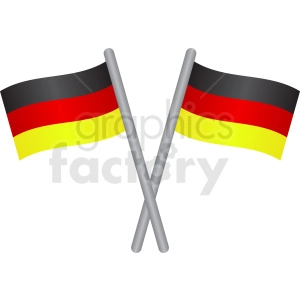 The clipart image depicts two crossed flags, designed with the traditional colors of the German flag – black, red, and yellow from top to bottom. These flags are typically used to represent Germany in various contexts such as international events, sports, and political matters.