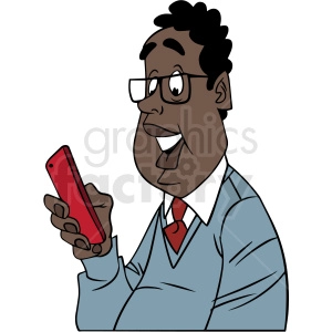 african american man laughing at his phone vector clipart