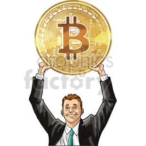 man holding large bitcoin vector clipart