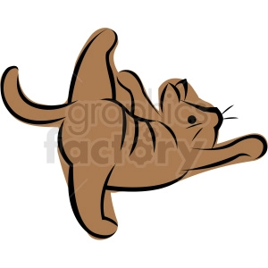 The clipart image shows a cartoon cat stretching in a pose that resembles a yoga position, with its limbs extended and back gently arched.
