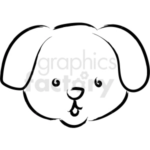 The image shows a simple line drawing of a dog's face. It appears to be a friendly cartoon depiction of a puppy with prominent ears, round eyes, a nose, and a tongue sticking out slightly.