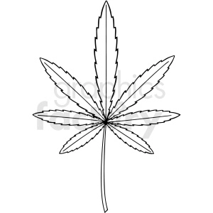 The image is a black and white clipart of a leaf that is commonly associated with cannabis, also known as marijuana. It has a distinctive shape with seven pointed leaflets emanating from a central point.