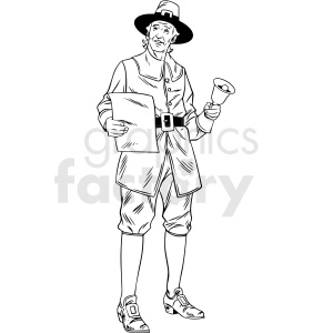 black and white realistic male pilgrim holding paper vector clipart