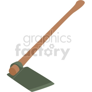 The clipart image shows a gardening hoe, a tool commonly used in agriculture and gardening for shaping soil, removing weeds, clearing soil, and harvesting root crops.