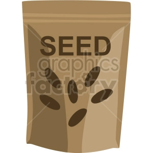The clipart image shows a brown packet or envelope labeled SEED with several seed illustrations on the front, suggesting that it is a packet of garden seeds used for planting and gardening.