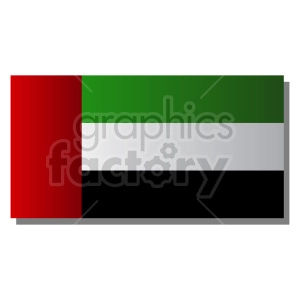 The image shows the national flag of the United Arab Emirates. The flag consists of vertical red bar by the hoist and horizontal bars in the colors green, white, and black.
