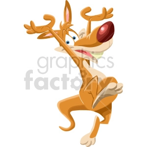 The clipart image depicts a stylized, cartoonish kangaroo with exaggerated features. The kangaroo appears to be leaping or dancing with a wide-open mouth and large, expressive eyes. It has distinctive long, curved ears; large hands and feet; and a long, powerful tail that is characteristic of kangaroos.