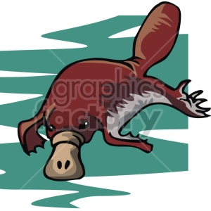 The clipart image shows a cartoon illustration of a platypus, which is a semi-aquatic Australian mammal known for its unique features such as a duck-like bill, webbed feet, and beaver-like tail. The platypus in the image if swimming in water