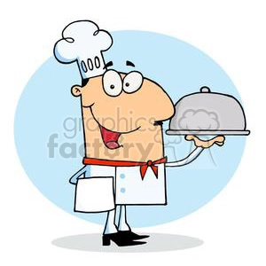  A Man in a Chef Hat and a Covered Serving Platter