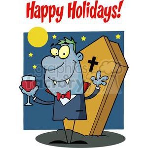 Happy Holidays Greeting With Halloween Vampire With A Glass