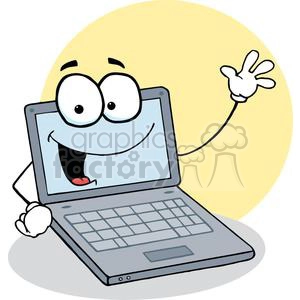Laptop Cartoon Character Waving A Greeting