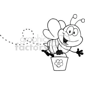 Cartoon Character Bee Flying  while holding a bucket