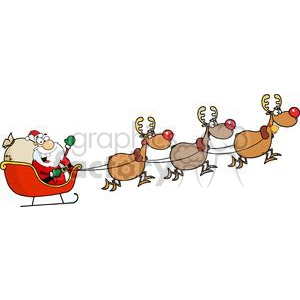 Santa in his sleigh and his reindeer
