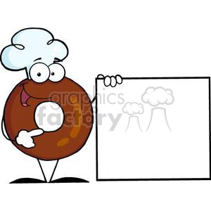 3475-Friendly-Donut-Cartoon-Character-Presenting-A-Blank-Sign