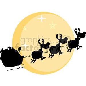3138-Black-Silhouette-Of-Santa-And-A-Reindeers-Flying-In-A-Sleigh