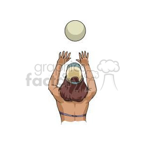 The clipart image depicts a person with their back turned, reaching up with both hands to catch, hit, or throw a volleyball. You can see the person is wearing what could be a tank top or a sleeveless shirt, and the ball is above their hands, seemingly in motion.