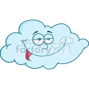 The clipart image features a cartoon-style, anthropomorphic cloud with a friendly and funny expression. The cloud has big eyes, a smiling mouth, and a small red tongue sticking showing.