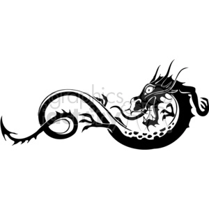 The clipart image depicts a stylized Chinese dragon in a black and white vector format, which is suitable for vinyl cutting or similar production processes. The design shows the dragon with characteristic features such as whiskers, horns, and a sinuous body, in a dynamic and flowing pose that conveys movement and mythical elegance.