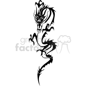 This clipart image features a stylized Chinese dragon in a black and white design. The dragon is depicted with a fierce and dynamic appearance, with sharp claws, sweeping lines, and an exaggerated expression. The design is bold and has high contrast, suitable for vinyl cutting or other graphic applications where bold outlines are desired.