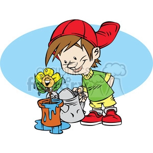 cartoon boy watering flowers color
